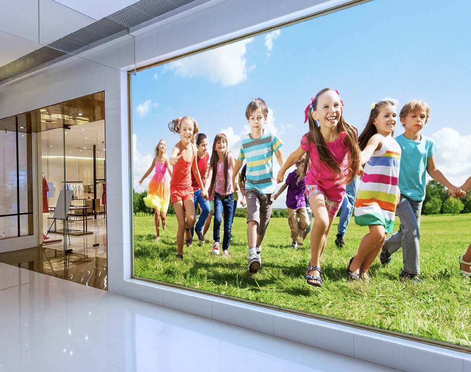 Backlight retail graphics printed with seven colors.