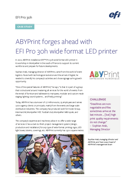 ABYPrint forges ahead with EFI Pro 30h wide format LED printer supporting visual