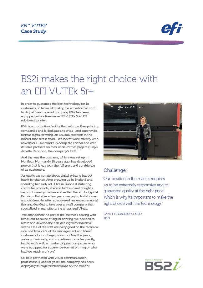 Resource: BS2i Makes the Right Choice with an EFI VUTEk 5r+ Printer