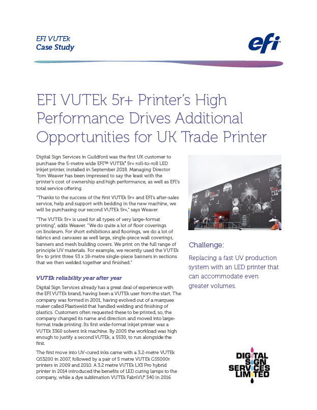 Resource: Digital Sign Services Drives More Business with an EFI VUTEk 5r+ Printer