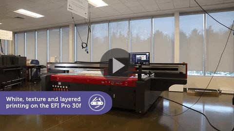 This is a printer image of the EFI Pro 30f which is showcasing the white. texture and layered printing on the EFI Pro 30f printer.