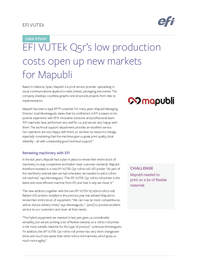 EFI VUTEk Q5r Opens Doors for Mapubli supporting visual