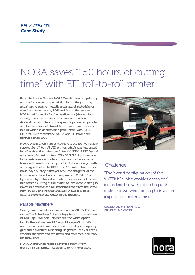 NORA Saves Hours of Cutting Time with EFI VUTEk D3r supporting visual