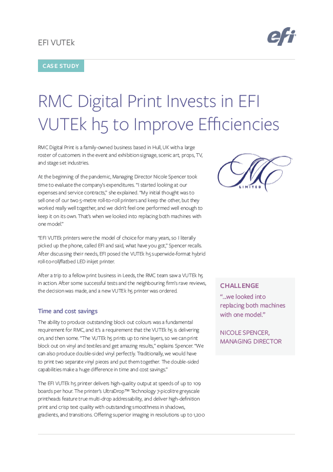 EFI VUTEk h5 RMC Digital Case Study supporting visual