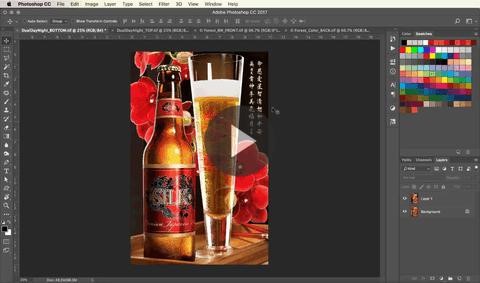 Beer bottle and glass image showcasing how to create backlit with special effects using EFI printers