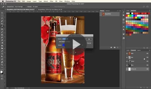 Beer bottle and beer glass image showcasing how to use a photoshop channel to create a spot white channel