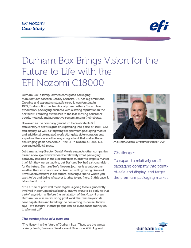 Durham Box Brings Vision for the Future to Life with the EFI Nozomi C18000 supporting visual