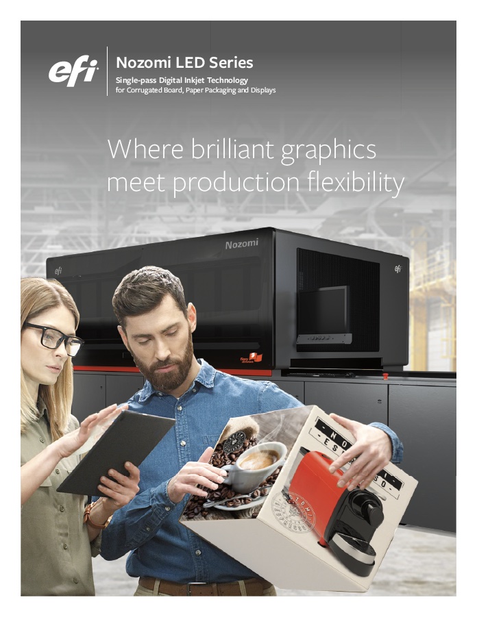 EFI Nozomi LED Series of single-pass digital printers for corrugated supporting visual