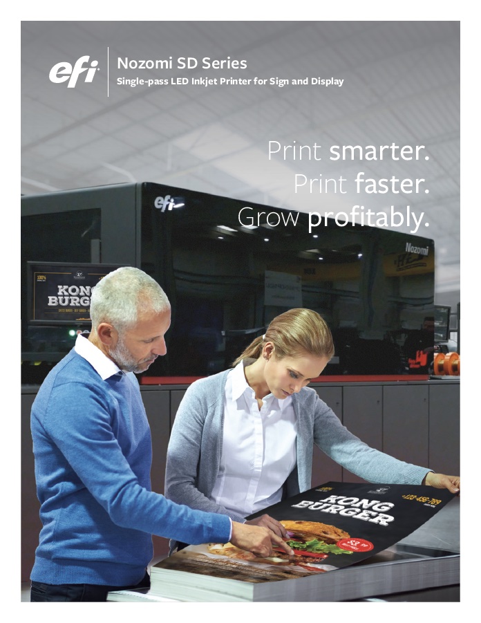 EFI Nozomi SD Series of single-pass LED inkjet printers for sign and display supporting visual