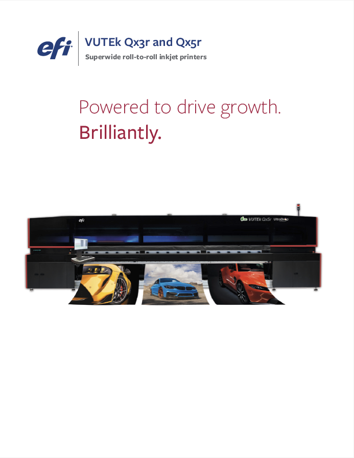 EFI VUTEk Qxr Series of Roll-to-roll LED Printers supporting visual